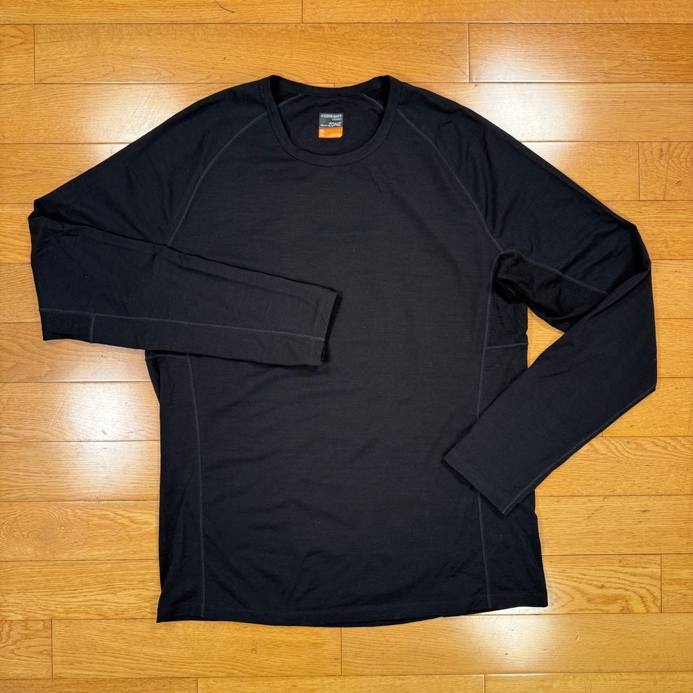 Icebreaker Merino Bodyfit Zone Mens XL Black Long Sleeve Base Layer Crew Top